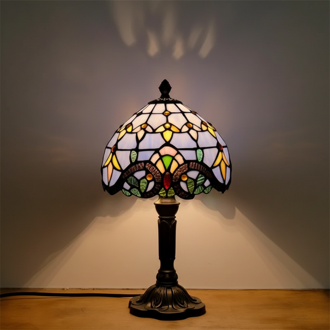 Retro bordlampe i farget glass
