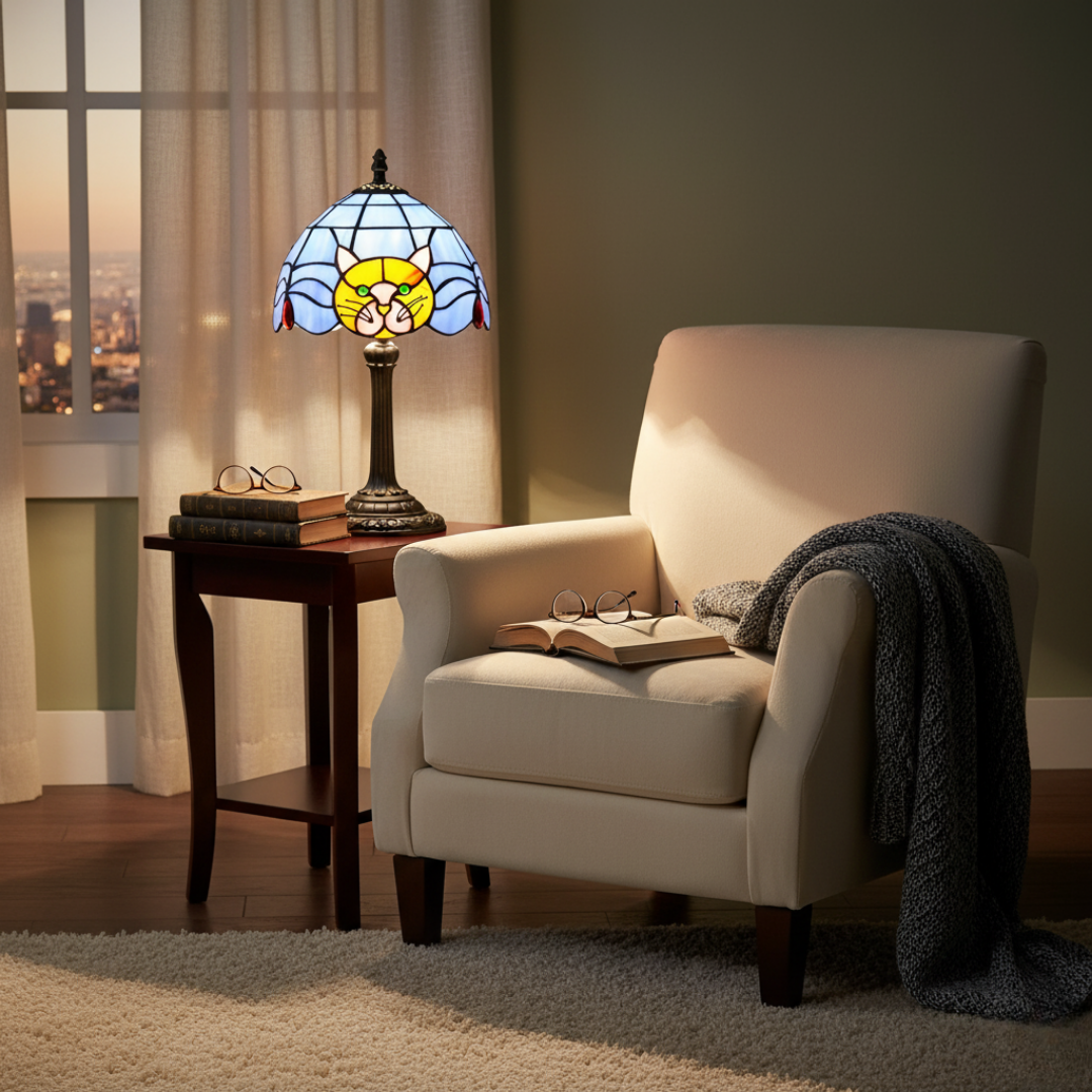 Vintage barokk nattbordslampe med katt