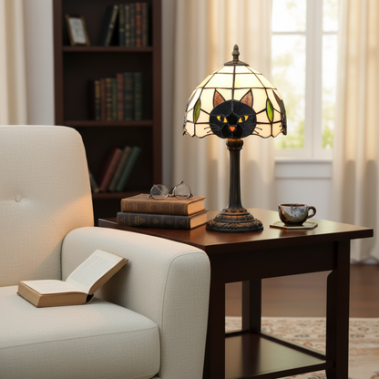 Retro barokk bordlampe med svart katt