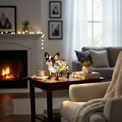 Sofistikert Boston Terrier-miljø med mildt lys til hjemmet ditt