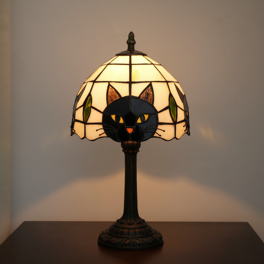 Retro barokk bordlampe med svart katt
