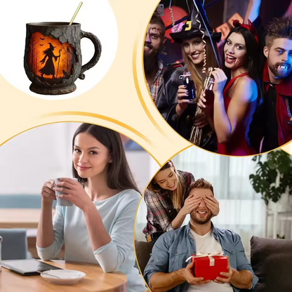 Håndlaget 3D Halloween-krus – Hekse- og kattdesign